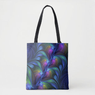 Tote Bag Coloré Lumineux Abstrait Bleu rose Vert Fractal