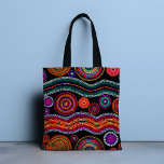 Tote Bag Coloré Moderne Australien Dot Art Tribal Motif<br><div class="desc">Ce design moderne est orné d'un motif à points tribaux peints en couleur orange vif,  violet,  vert,  turquoise et blanc sur un arrière - plan noir #tribal #australian #fourre-tout ##sacs #sacs fourre - touts #accessoires #cadeaux #giftsforgirls #giftsforwomen #giftsforwomen #style #trendy</div>
