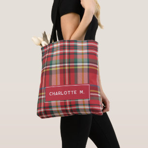 Tote Bag Coloré Plaid Classic Nom personnalisé