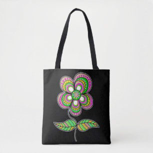 Tote Bag Coloré Psychédélique Vintage Flower Art