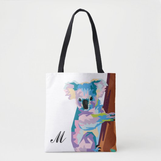 Tote Bag Colorée Pop Art Koala Monogrammé (Devant)
