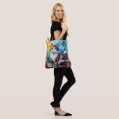 Tote Bag Colorful Cat and Butterfly (Sur le modèle)