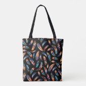 Tote Bag Colorful Falling Feather Art - Boho Graphic Print (Dos)