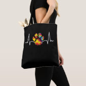 Tote Bag Colorful Paw Heartbeat Amour Animaux (De près)