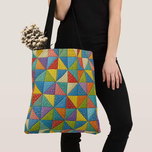 Tote Bag Colorful Pinwheel Quilt Design (De près)
