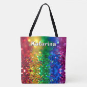Tote Bag Colorful Rainbow Sequin Print Personalized Name (Devant)