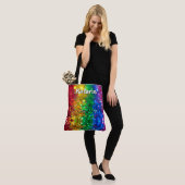Tote Bag Colorful Rainbow Sequin Print Personalized Name (Sur le modèle)