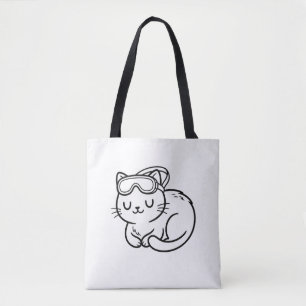 Tote Bag Coloriez Votre Propre Chat Kawaii Nageur d'Été