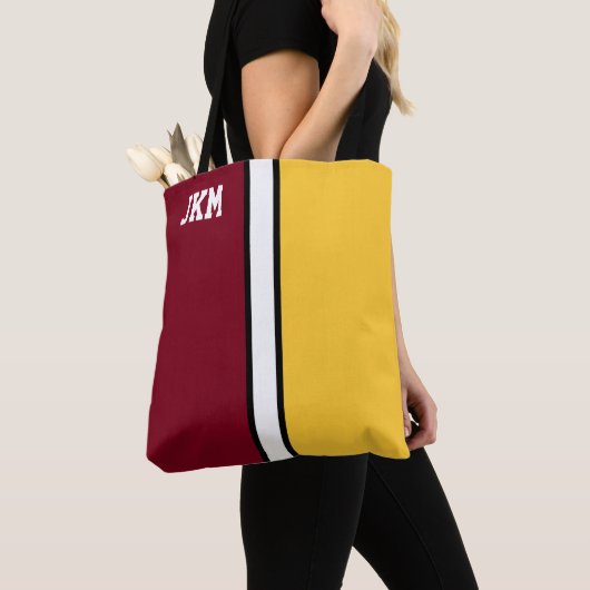 Tote Bag Coloris College Maroon & Or Monogramme (De près)