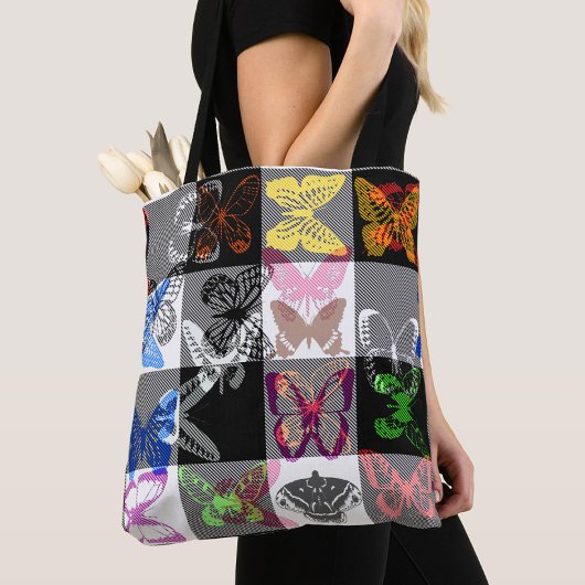Tote Bag Colourful Butterfly Plaid Tartan Check Design 