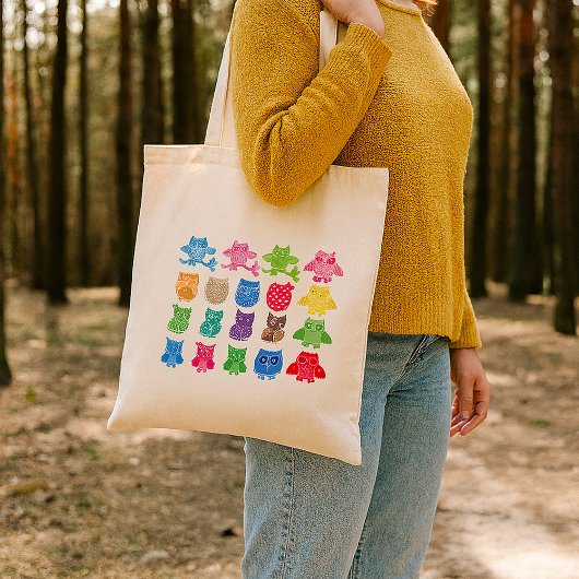 Tote Bag Colourful Owls Wise Birds