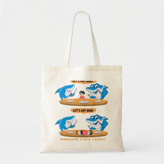Tote Bag Commas Ponctuation Requin Mange Bob Funny Engli (Devant)