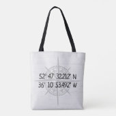 Tote Bag Compass GPS Home Coordinates On Wood (Dos)