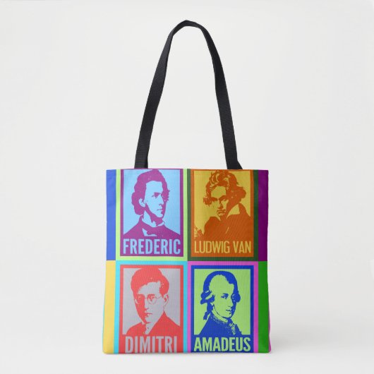 Tote Bag Compositeurs Pop Art coloré (Devant)