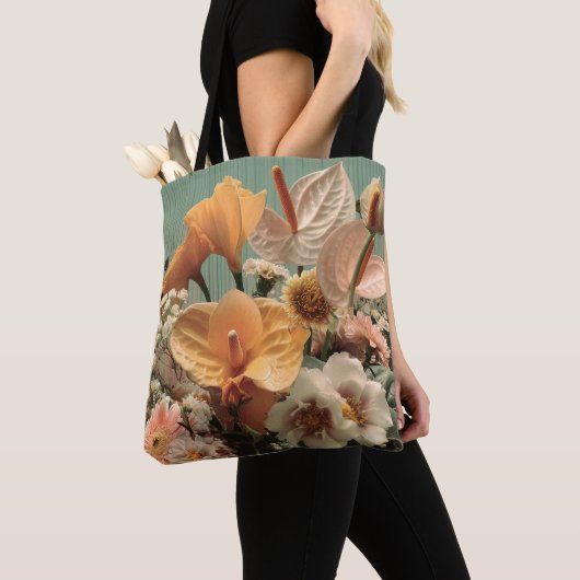 Tote Bag Composition florale d'anthurium et de fleurs tropi (De près)