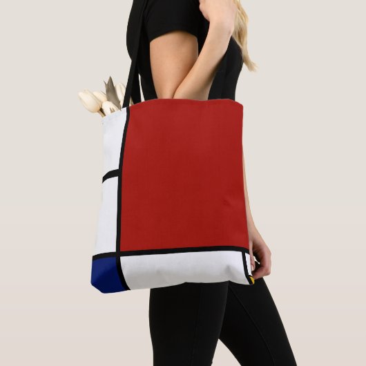 Tote Bag Composition II en Mondrian en rouge, bleu, et le (De près)