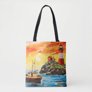 Tote Bag Concept de bateau de pêche Paysage coloré Abstrait