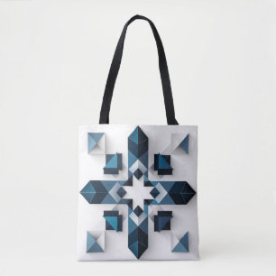Tote Bag Conception Abstraite Géométrique en Bleu et Blanc