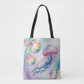 Tote Bag Conception aquarelle de méduses arc-en-ciel fantai (Devant)