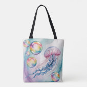 Tote Bag Conception aquarelle de méduses arc-en-ciel fantai (Dos)
