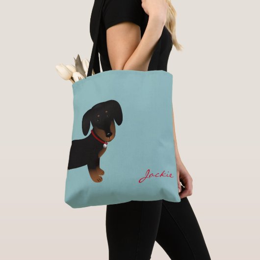 Tote Bag Conception avant et arrière de Dachshund noir (De près)