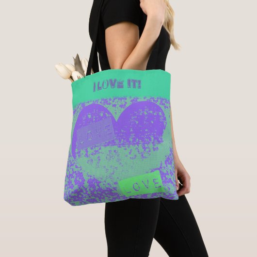 Tote Bag Conception cardiaque rétro violet et menthe (De près)