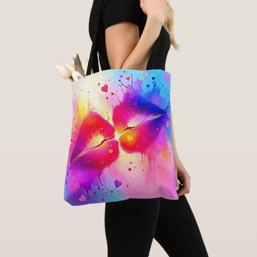 Tote Bag Conception colorée de l'éclaboussure Kiss (De près)