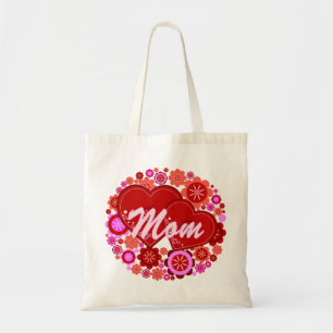 Tote Bag Conception d'amour de coeurs et de fleurs de maman