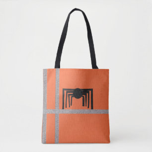Tote Bag Conception d'araignée géométrique noir et orange