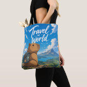 Tote Bag Conception d'aventure de capybara d'anime Voyage d (De près)