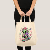Tote Bag Conception de Bubble Tea Alien Skateur Kawaii (Devant (produit))