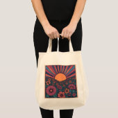 Tote Bag Conception de champ de fleurs rétro soleil des ann (Devant (produit))