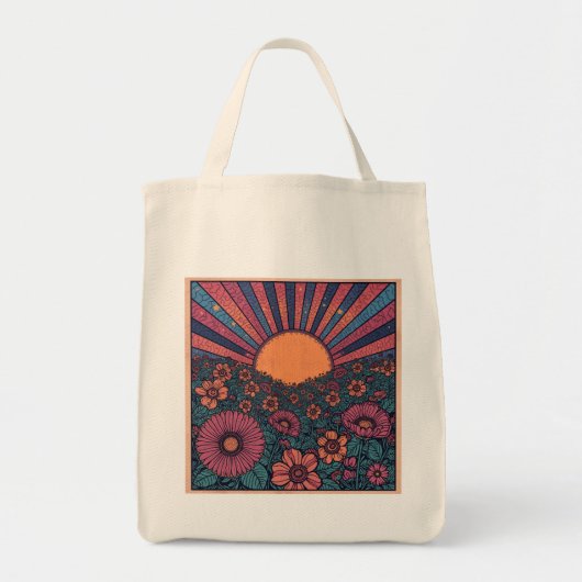 Tote Bag Conception de champ de fleurs rétro soleil des ann (Devant)