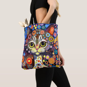 TOTE BAG CONCEPTION DE CHAT EN ARRIÈRE FLEURS ABSTRAITES