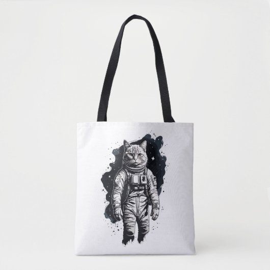 Tote Bag Conception de chat par astronaute d'encre noire (Devant)