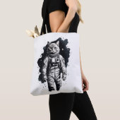 Tote Bag Conception de chat par astronaute d'encre noire (De près)