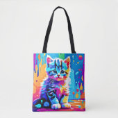 Tote Bag Conception de chaton colorée (Devant)