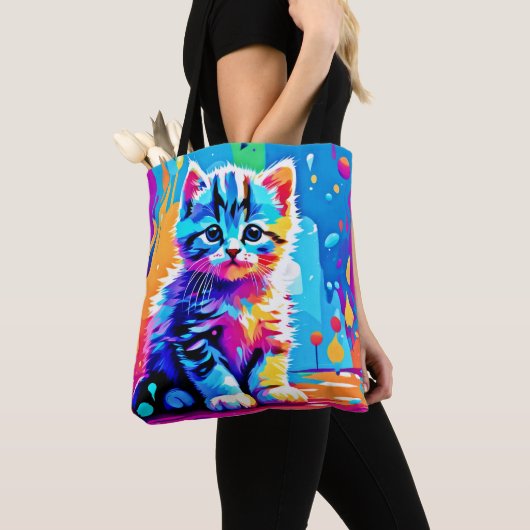 Tote Bag Conception de chaton colorée (De près)