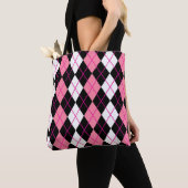 Tote Bag Conception de diamant en argyle rose noir blanc (De près)