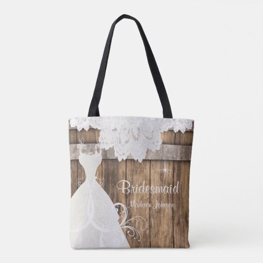 Tote Bag Conception de Fête des mariées en bois rustique (Dos)
