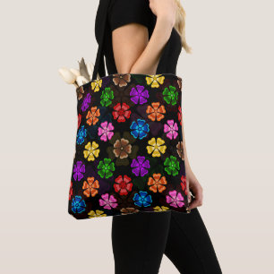 Tote Bag Conception de fleurs arc-en-ciel rétro colorées No