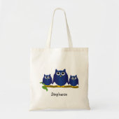 Tote Bag Conception de hiboux bleus personnalisés (Devant)