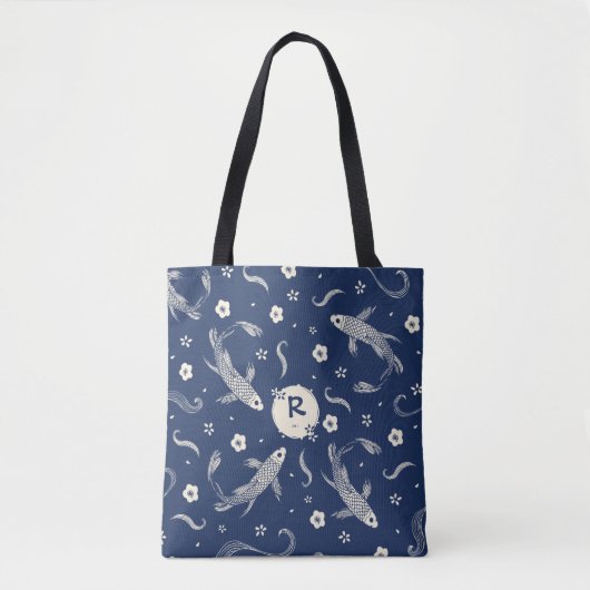 Tote Bag Conception de Koi de Japonais de bleu royal (Devant)