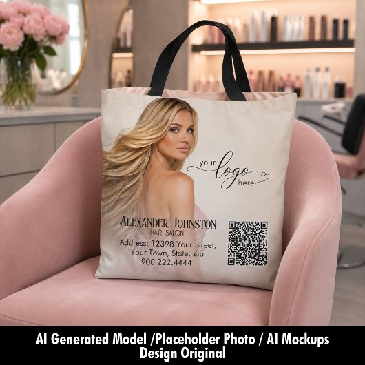 Tote Bag Conception de la marque QR du salon de coiffure Fl