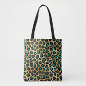 Tote Bag Conception de la série Léopard sarcelle et or 14 (Devant)