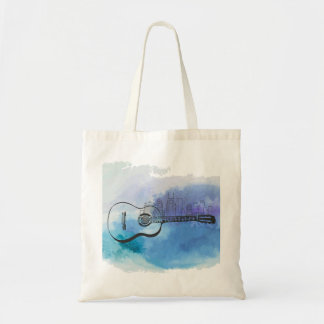 Tote Bag Conception de l'aquarelle de la Guitare Skyline de