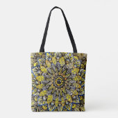 Tote Bag Conception de mandala dessinée à la main jaune ver (Dos)