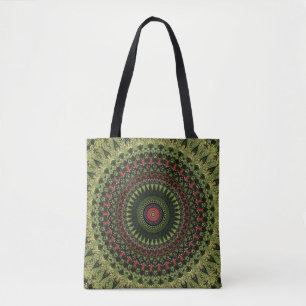 Tote Bag Conception de mandala rétro vert brillant, noir et