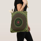 Tote Bag Conception de mandala rétro vert brillant, noir et (De près)