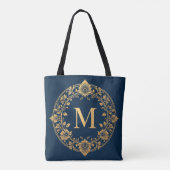 Tote Bag Conception de monogramme floral or élégant (Dos)